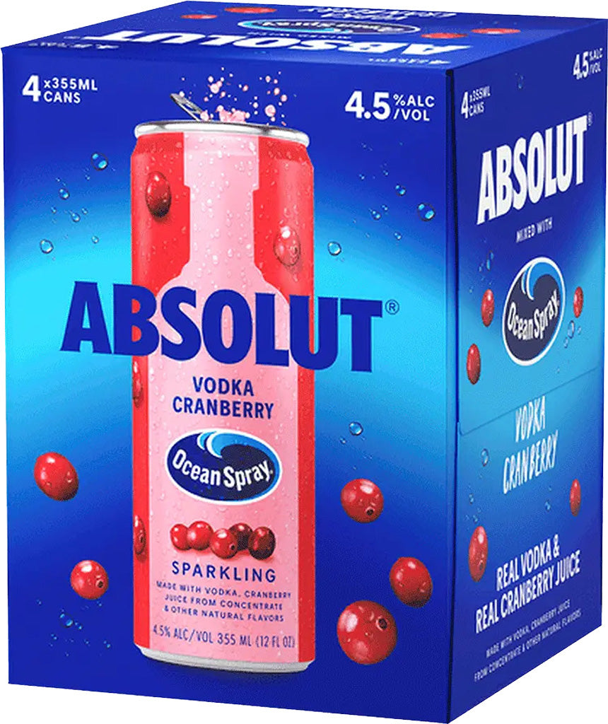 Absolut Vodka & Ocean Spray Cranberry 4pk Cans 355ml-0