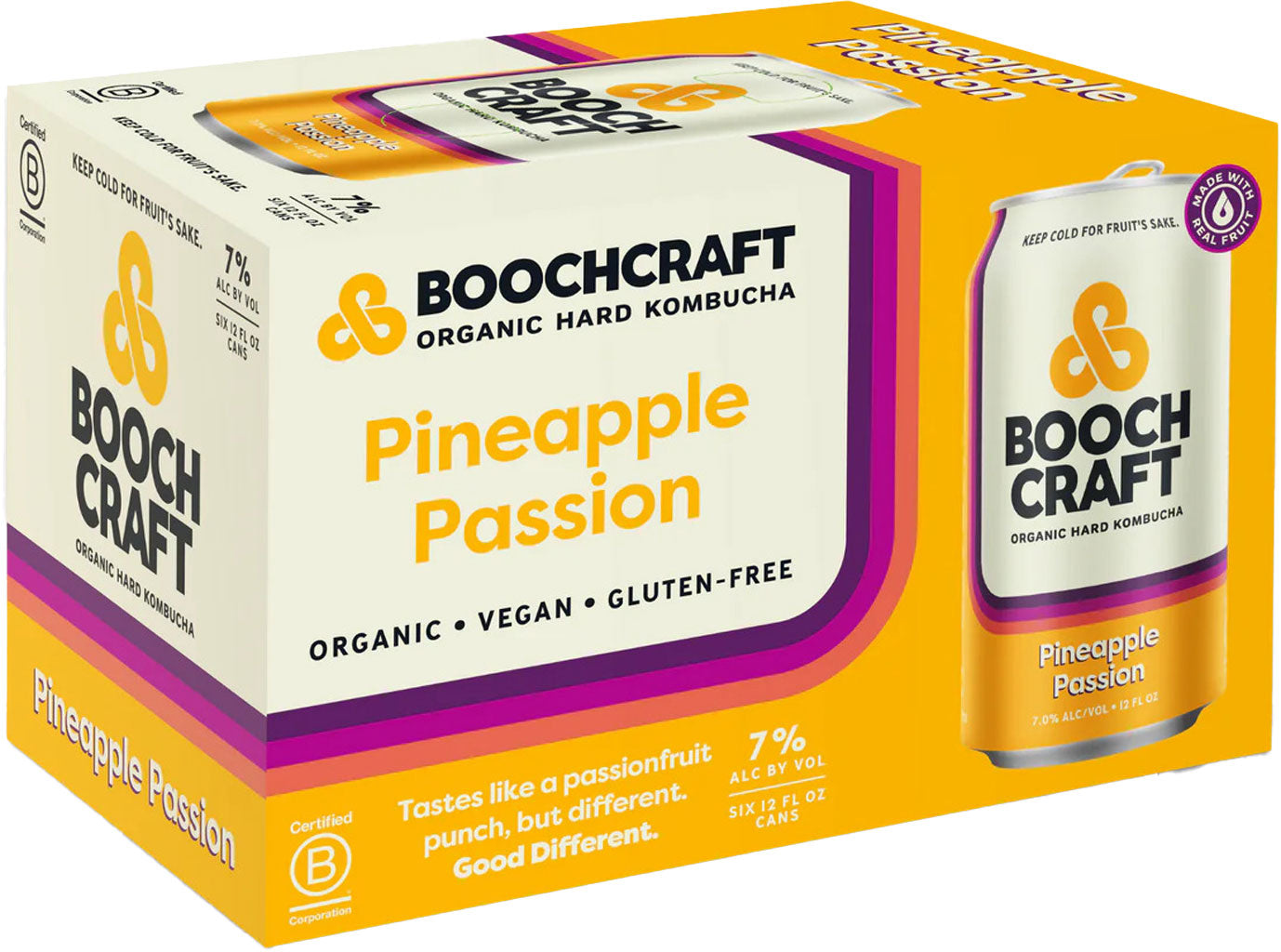 Boochcraft Pineapple Passion Kombucha 6pk Cans-0