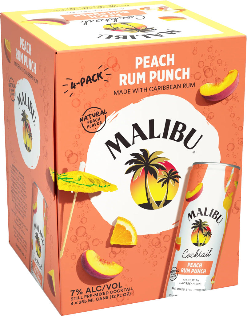 Malibu Cocktail Peach Rum Punch 4pk Cans-0